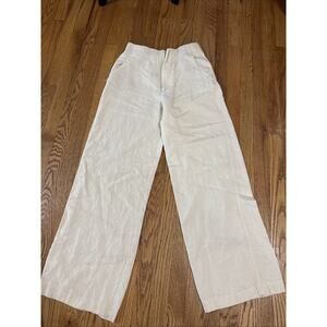 Zara Pants Womens Size M Beige Wide Leg High Rise Linen Blend Flare Minimalist